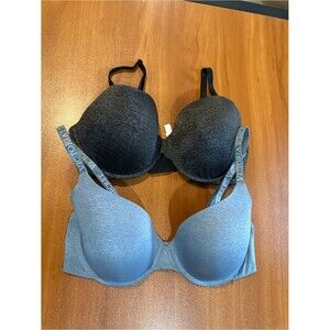 Victoria's Secret 36D Bra Lot (2) Heather Blue Gray Logo Strap Comfort Underwire